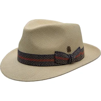 Klobouk Mayser Luxusní panamský klobouk Fedora Bogart s marine stuhou - ručně pletený, UV faktor 80 - Pablito Velikost: 60 cm