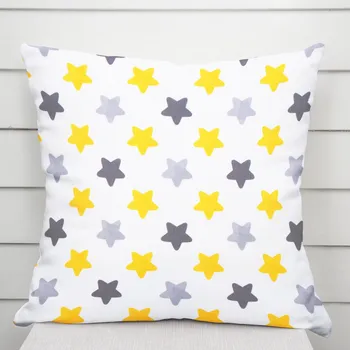 Povlak na dekorativní polštářek Dětský bavlněný povlak na polštář Sandra SA-203 Žluto-šedé hvězdy 40 x 60 cm