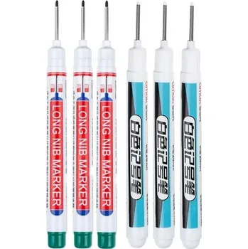 Voděodolné fixy s dlouhým hrotem pro hluboké díry | popisovače na kov, dřevo - 3 Bílá 3 Zelená