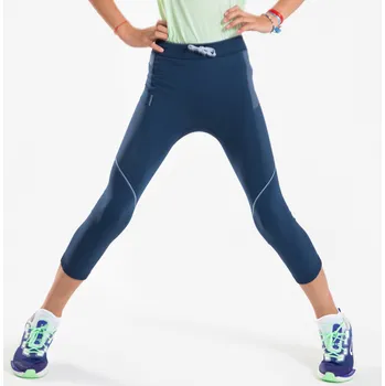 Dámské legíny KIPRUN Dívčí běžecké 3/4 legíny Kiprun Comfort 500 8 LET MODRÁ|ŠEDÁ