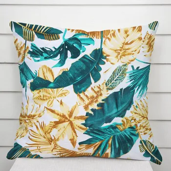 Povlak na dekorativní polštářek Bavlněný povlak na polštář Sandra SA-245 Zelené a zlaté tropické listy 40 x 40 cm