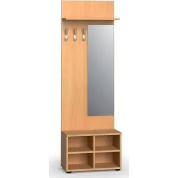 Věšák Věšáková stěna s botníkem a zrcadlem PRIMO WOOD, 3 háčky, police, léta svisle, buk