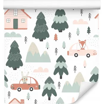 Fototapeta Prineo Tapeta pro Děti Vánoční Město DOMKY Zvířata 53 cm