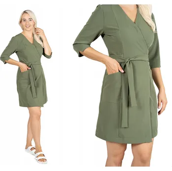 Dámské šaty Elastické lékařské šaty s vázaným lemem a 3/4 rukávy, ZOYA OLIWKA, vel. 38