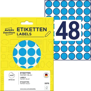 Samolepící etiketa Avery Zweckform 3375 Samolepicí kolečka Ø 18 mm, 1056 ks, modré