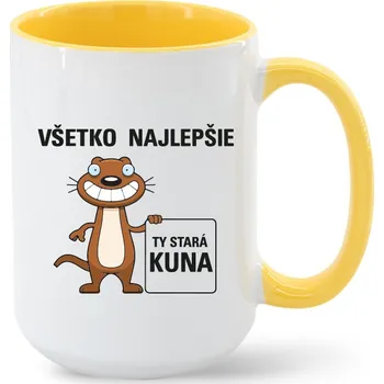 Narozeninový hrnek - Vše nejlepší Ty stará kuno, Barva Žlutá, Velikost 450 ml, Canvas Keramický hrnek MAX - barevný vnitřek a ucho Bezvatriko.cz 1532