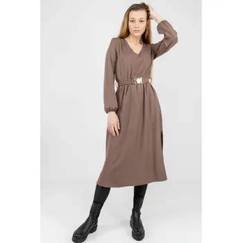 Dámské šaty FUNK´N´SOUL Funk'n'Soul dámské midi šaty dlouhý rukáv hnědé Velikost: L