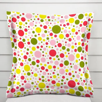 Povlak na polštářek Bavlněný povlak na polštář s lemem Sandra SA-209 Růžové a žluté puntíky na bílém 30 x 50 cm