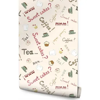 Fototapeta Tapeta s nápisy, motivy cupcakes, čaj a sladkostí do kuchyně