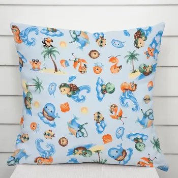 Povlak na dekorativní polštářek Dětský bavlněný povlak na polštář Sandra SA-535 Mořská zvířátka na světle modrém 35 x 45 cm