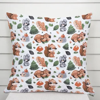 Povlak na dekorativní polštářek Dětský bavlněný povlak na polštář Sandra SA-282 Veverky a lesní kamarádi 50 x 60 cm