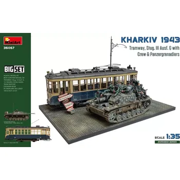 Plastikový model Miniart 1/35 Kharkiv 1943: Tram & Stug.III Ausf. G w/Crew