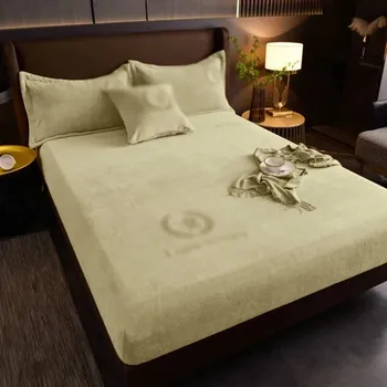 Prostěradlo Teplé zimní prostěradlo z jemného sametu | ložní prádlo - Khaki,160 x 200 cm