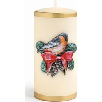 Svíčka Świeca ZIMOWY PTASZEK walec mały 7x10cm parafinowa kremowa