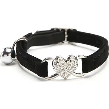 Obojek pro psa Nastavitelný kočičí obojek srdíčko a zvonek | chovatelské potřeby - Černý