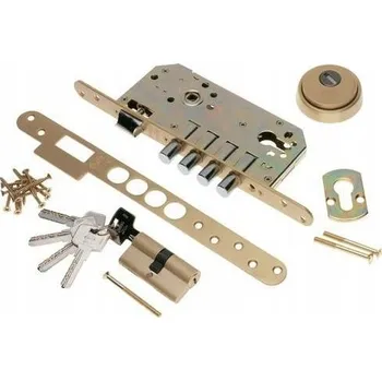 zadlabací zámek Zadlabací zámek na vložku 85/50 mm, Saténová mosaz + vložka, štítek, protiplech