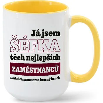 Vtipný keramický hrnek Já jsem šéfka, Barva Žlutá, Velikost 450 ml, Canvas Keramický hrnek MAX - barevný vnitřek a ucho Bezvatriko.cz 2359