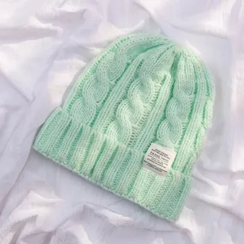 Čepice Teplá vlněná dámská zimní pletená čepice - Světle zelená