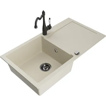 MEXEN/S - Leo granitový dřez 1 s odkapávačem včetně baterie Carla, béžová 6501-69-670700-70