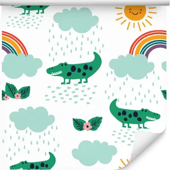 Tapeta Tapeta pro děti krokodýli mraky květiny duha