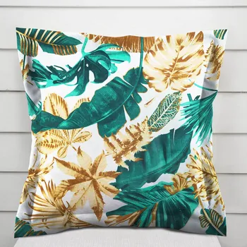 Povlak na polštářek Bavlněný povlak na polštář s lemem Sandra SA-245 Zelené a zlaté tropické listy 50 x 50 cm