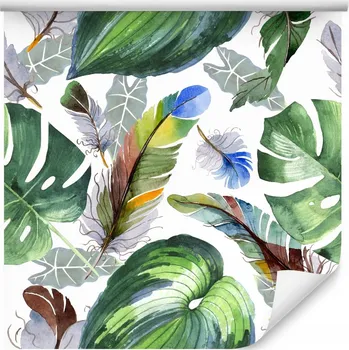 Fototapeta Tapeta do obýváku tropické LISTY peří akvarel