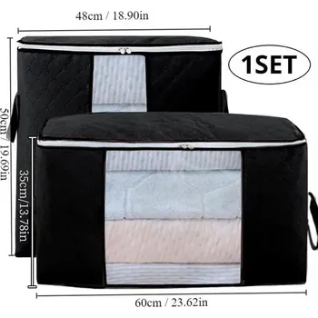 Úložný box Úložný box na oblečení s okénkem | skládací taška 2 ks - černá 1 sada 2ks