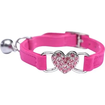 Obojek pro psa Nastavitelný kočičí obojek srdíčko a zvonek | chovatelské potřeby - Fialově růžová