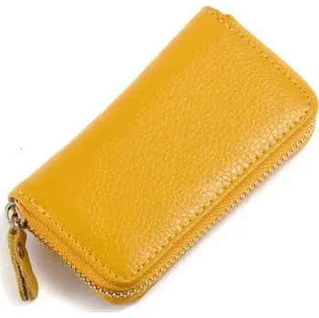Peněženka Kožená vintage peněženka s klíčenkou | multifunkční pouzdro - žluť
