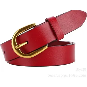 Opasek Luxusní dámský kožený pásek pro každou příležitost | doplňky k outfitu - Červený,100 cm