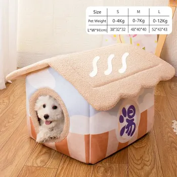 Pelíšek pro psa Zateplený pelíšek pro psy a kočky | skládací bouda - 2024-hnědá,Rozměry 38 x 32 x 32 cm