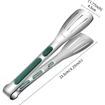 Příslušenství pro gril Grilovací kleště nerezové servírovací | Kuchyňské náčiní, barbecue náčiní - 23,5 cm zelená stříbrná