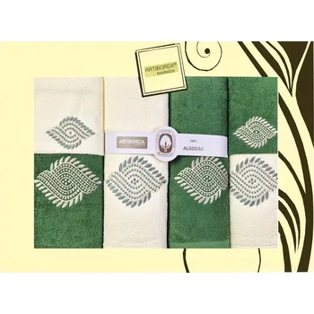 Ručník Dárkový set froté ručníků a osušek 160, 6-dílný, zelená a krémová s výšivkou 2x 30x50cm + 2x 50x90cm + 2x 70x140cm