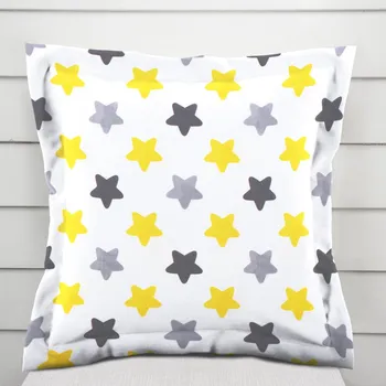 Povlak na dekorativní polštářek Dětský bavlněný povlak na polštář s lemem Sandra SA-203 Žluto-šedé hvězdy 40 x 60 cm