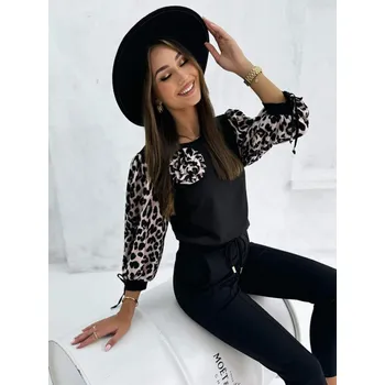 Dámské tričko Černé dámské tričko s leopardím potiskem, VELIKOST UNI ( S, M , L )