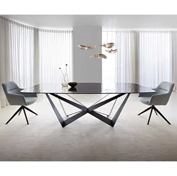 Jídelní stůl Jídelní stůl Edge oválný 240x120 kouřové černé reliéfní sklo 3D design