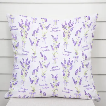 Povlak na dekorativní polštářek Bavlněný povlak na polštář Sandra SA-294 Velké snítky levandulí na bílém 40 x 60 cm