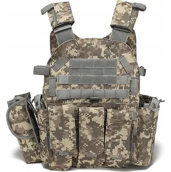 Airsoft VOJENSKÁ TAKTICKÁ VESTA s MOLLE systémem a sumkami 600D - Zelená kamufláž