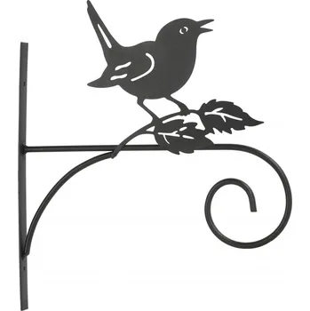 Kovový držák Chip černý s ptáčkem na závěsný květináč 31x27,5x1,5 cm