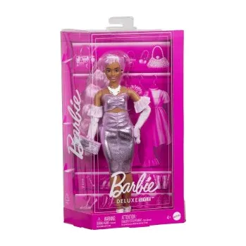Panenka Barbie deluxe modelka - metalické šaty HYV25 TV