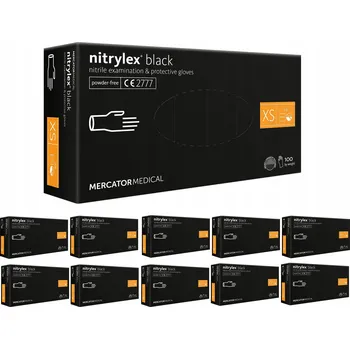 Vyšetřovací rukavice NITRILOVÉ RUKAVICE ČERNÉ BEZ PUDRU 100 KS XS x10