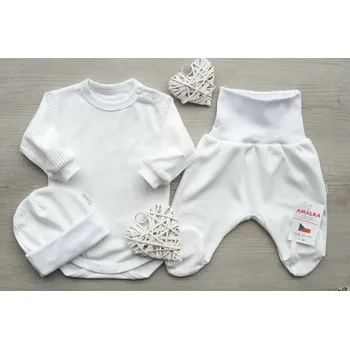 Kojenecká souprava AMÁLKA Bavlněná kojenecká souprava žebrovaná, bílá s polodupačkami Velikost: 62