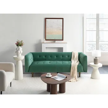 Pohovka Pohovka zelená látka čalounění dřevěné nohy z kaučukového dřeva 3místná knoflíkový gauč obývací pokoj Beliani