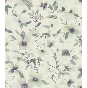 Tapeta Vinylová tapeta na vliesu KVĚTY LISTY akvarelový styl LILA ZELENÁ