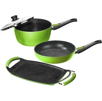 Sada nádobí Stoneline Flex sada nádobí hrnec pánev a grilovací deska indukce zelená