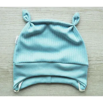 Kojenecká čepice AMÁLKA Bavlněná žebrovaná zavazovací čepička, ledově zelená Velikost: 56-62