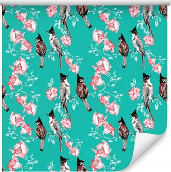 Fototapeta Dekorativní tapeta barevní ptáci KVĚTY příroda