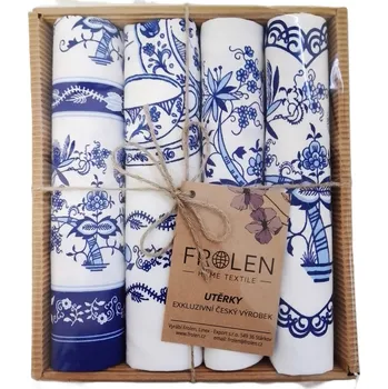 Utěrka DÁRKOVÉ BALENÍ - BAVLNĚNÁ TIŠTĚNÁ UTĚRKA Z PODKRKONOŠÍ S CIBULOVÝM VZOREM - SADA 4 KS