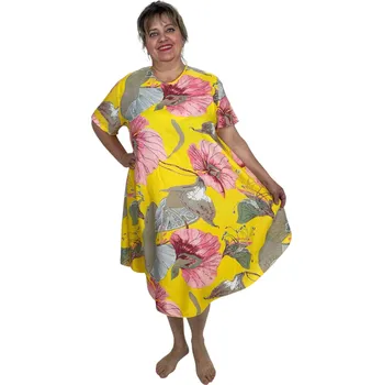 Dámské šaty NOVINKA - Šaty s rukávky Velké květy - žluté