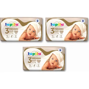 jednorázová plena LUPILU PREMIUM 3 Midi plenky 4-9 kg 3 x 54 ks zlaté barvy